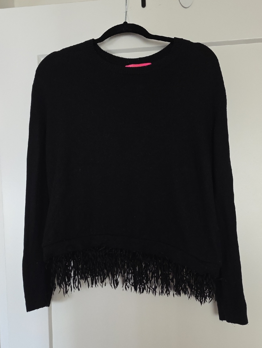 Lilly Pulitzer Black Crewneck Sweater with Fringe Hem
